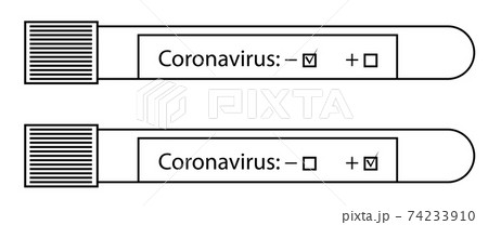 icon, test tubes with coronavirus analyzes. Positive and negative result. Isolated vector on white background 74233910