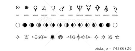 Moon Phases Icons Black And White Symbols Of のイラスト素材