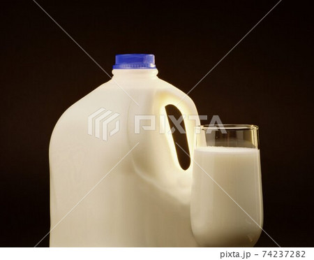 Blank milk box and glass 74237282