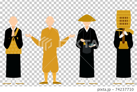 仏教のお坊さんのポーズセット、全身 仏教のお坊さんのポーズセット、全身 74237710