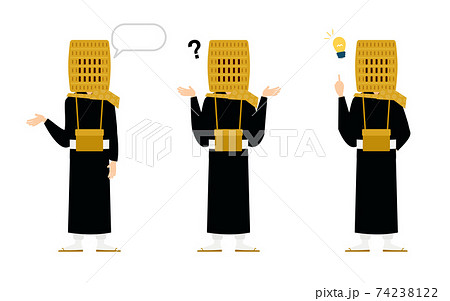 仏教のお坊さんのポーズセット 全身のイラスト素材