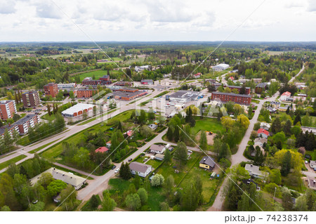 Aerial panoramic view of city Inkeroinen in Finland. Aerial panoramic view of city Inkeroinen in Finland. 74238374