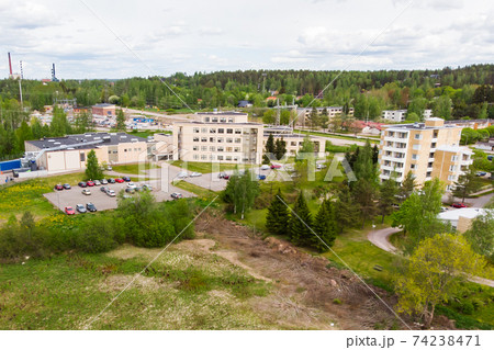 Aerial panoramic view of city Inkeroinen in Finland. 74238471