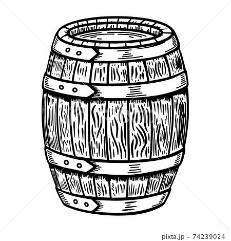 Illustration of wooden barrel isolated on white. Design element for logo, label, sign, poster, flyer. Vector illustration Illustration of wooden barrel isolated on white. Design element for logo, label, sign, poster, flyer. Vector illustration 74239024