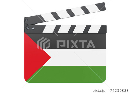 Movie clapperboard with Palestinian flag, film industry concept. 3D rendering Movie clapperboard with Palestinian flag, film industry concept. 3D rendering 74239383