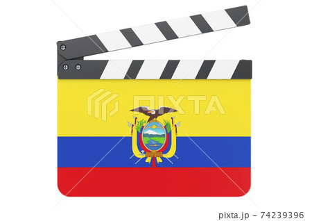 Movie clapperboard with Ecuadorian flag, film industry concept. 3D rendering Movie clapperboard with Ecuadorian flag, film industry concept. 3D rendering 74239396