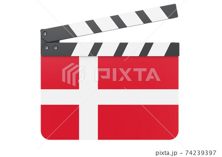 Movie clapperboard with Danish flag, film industry concept. 3D rendering 74239397