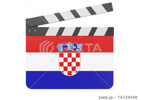 Movie clapperboard with Croatian flag, film industry concept. 3D rendering 74239400