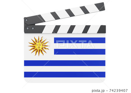Movie clapperboard with Uruguayan flag, film industry concept. 3D rendering 74239407