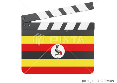 Movie clapperboard with Ugandan flag, film industry concept. 3D rendering Movie clapperboard with Ugandan flag, film industry concept. 3D rendering 74239409