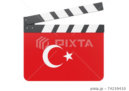 Movie clapperboard with Turkish flag, film industry concept. 3D rendering 74239410