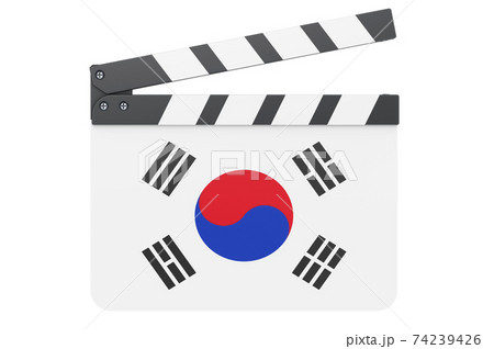 Movie clapperboard with South Korean flag, film industry concept. 3D rendering Movie clapperboard with South Korean flag, film industry concept. 3D rendering 74239426