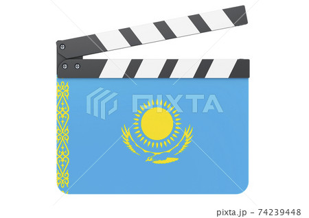Movie clapperboard with Kazakh flag, film industry concept. 3D rendering Movie clapperboard with Kazakh flag, film industry concept. 3D rendering 74239448