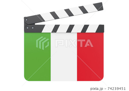 Movie clapperboard with Italian flag, film industry concept. 3D rendering Movie clapperboard with Italian flag, film industry concept. 3D rendering 74239451