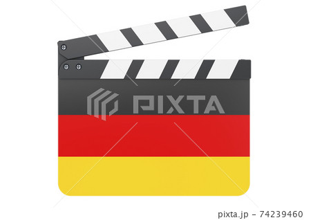 Movie clapperboard with German flag, film industry concept. 3D rendering Movie clapperboard with German flag, film industry concept. 3D rendering 74239460
