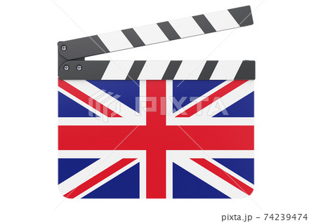 Movie clapperboard with British flag, film industry concept. 3D rendering Movie clapperboard with British flag, film industry concept. 3D rendering 74239474