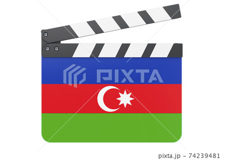 Movie clapperboard with Azerbaijani flag, film industry concept. 3D rendering Movie clapperboard with Azerbaijani flag, film industry concept. 3D rendering 74239481