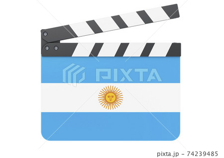 Movie clapperboard with Argentinean flag, film industry concept. 3D rendering 74239485