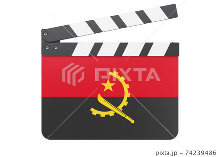 Movie clapperboard with Angolan flag, film industry concept. 3D rendering Movie clapperboard with Angolan flag, film industry concept. 3D rendering 74239486