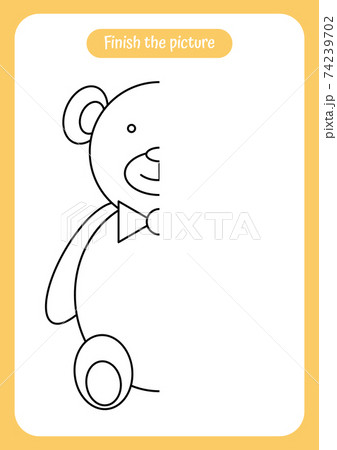 Finish the picture of teddy bear. Educational game for children. Handwriting and drawing practice. Toys theme activity for toddlers, kids. 74239702