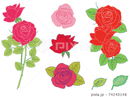薔薇の花 手描きイラストバリエーションセットのイラスト素材