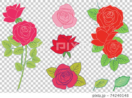 薔薇の花・手描きイラストバリエーションセットのイラスト素材