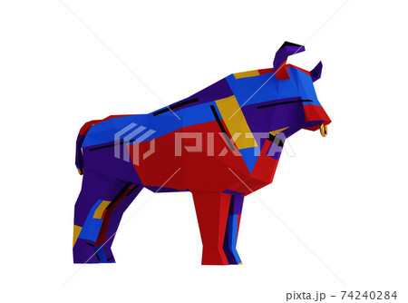 Abstract Low poly Multicolored Bull, a symbol of the new year 2021, 3d render 74240284