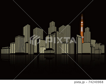 高層ビル 東京タワー 背景素材のイラスト素材