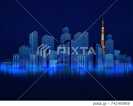 高層ビル 東京タワー 背景素材のイラスト素材