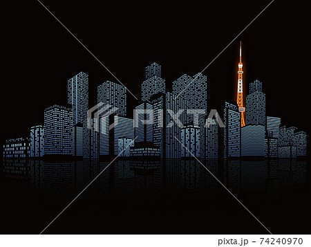 高層ビル 東京タワー 背景素材のイラスト素材