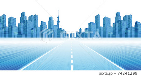 1本道　大都市　背景素材 74241299