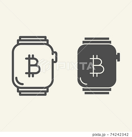 Smart watch with bitcoin line and glyph icon. Bitcoin on wristwatch vector illustration isolated on white. Electronic wristwatch with crypto sign outline style design, designed for web and app. Eps 10 Smart watch with bitcoin line and glyph icon. Bitcoin on wristwatch vector illustration isolated on white. Electronic wristwatch with crypto sign outline style design, designed for web and app. Eps 10 74242342