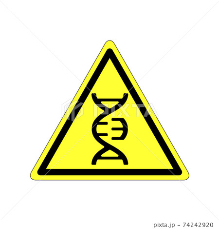 Warning hazard attention sign with symbol GMO, genetically modified DNA yellow icon, isolated 74242920