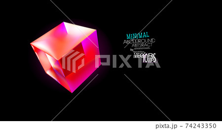 Abstract realistic minimal black background, glass or polymer resin mockup of blank glossy pink cube Abstract realistic minimal black background, glass or polymer resin mockup of blank glossy pink cube 74243350