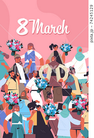 mix race women with flowers celebrating womens day 8 march holiday celebration concept vertical mix race women with flowers celebrating womens day 8 march holiday celebration concept vertical 74245129