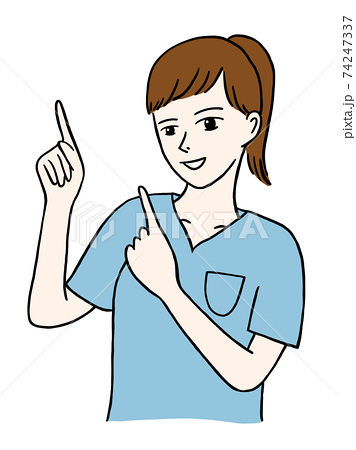 指差ししている女性のアニメイラストイメージのイラスト素材
