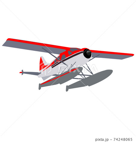 Small private seaplane on pontoons in gray-red coloring. 74248065