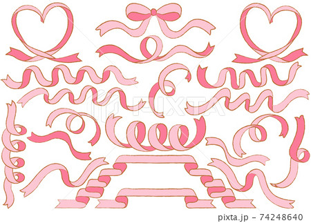 ピンク色のリボンのイラストセット 74248640