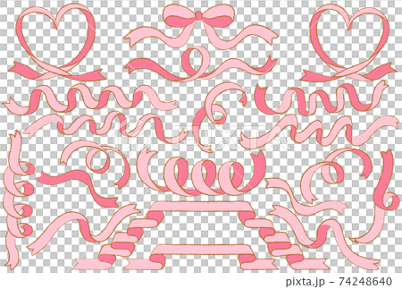 ピンク色のリボンのイラストセット 74248640