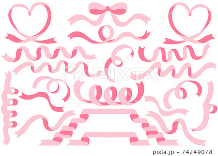 ピンク色のリボンのイラストセット パステルカラー のイラスト素材
