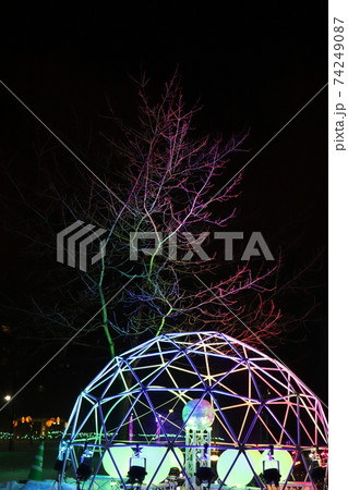 札幌中島公園でひっそり開催されているイルミネーションイベントの写真素材