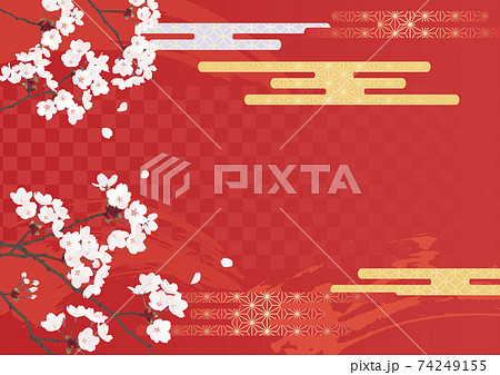 桜 背景素材 和風 かっこいい 装飾 イラスト 赤 朱色 金色のイラスト素材
