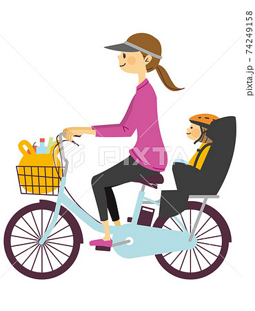 電動アシスト自転車に子どもを乗せてお買い物に行く女性 電動アシスト自転車に子どもを乗せてお買い物に行く女性 74249158