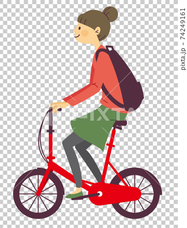 折り畳み自転車に乗った可愛い女の子のイラスト素材