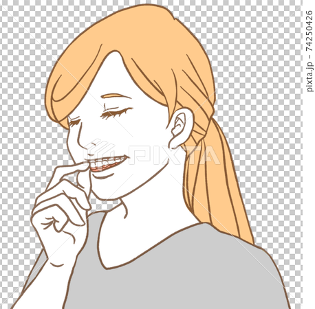 Woman doing mouthpiece correction (simple color) 74250426