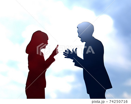 口論する男女のシルエット上半身 CGイラスト横 口論する男女のシルエット上半身 CGイラスト横 74250716