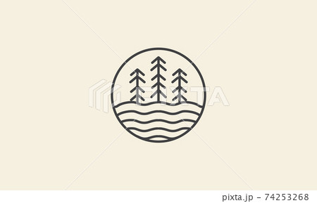 pine tree  with land circle logo vector icon symbol design graphic illustration 74253268