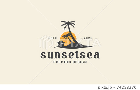 hut with coconut tree sunset logo vector icon symbol design graphic illustration hut with coconut tree sunset logo vector icon symbol design graphic illustration 74253270