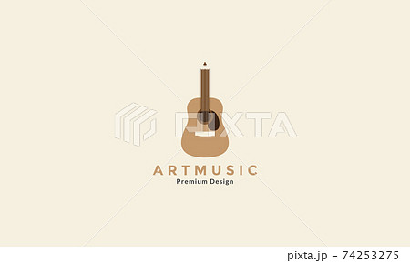 guitar music acoustic with pencil  logo vector icon symbol design graphic illustration 74253275