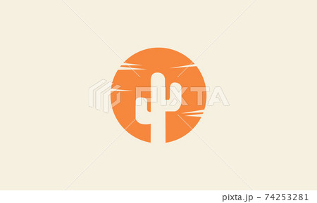 plant cactus with sunset circle logo vector icon symbol design graphic illustration 74253281